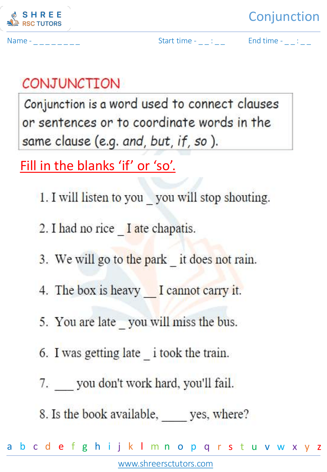 Grade 2 English Conjuctions worksheet