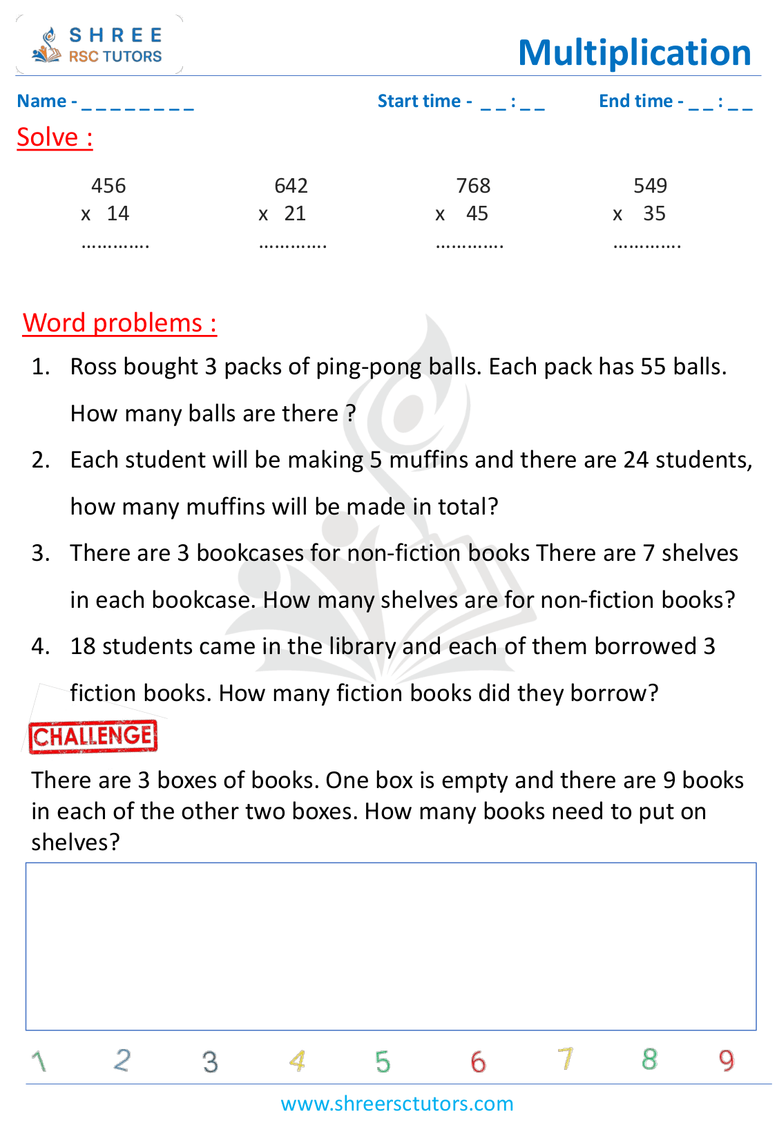Grade 2 Maths Multiply Numbers worksheet